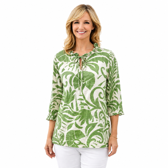 Olive Green Print Blouse