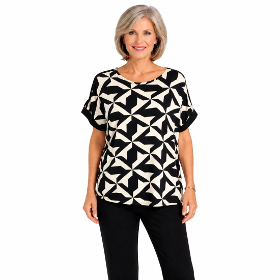 Black Geo Print Knit Top