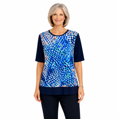 Navy Print Knit Top