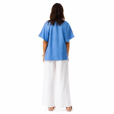 Ibiza Blue Linen Top