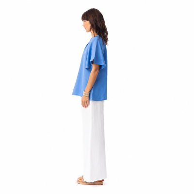 Ibiza Blue Linen Top