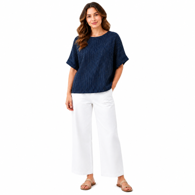 White/Ink Stripe Top