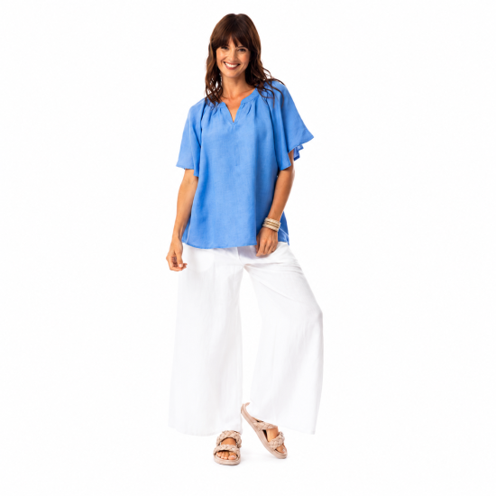 Ibiza Blue Linen Top